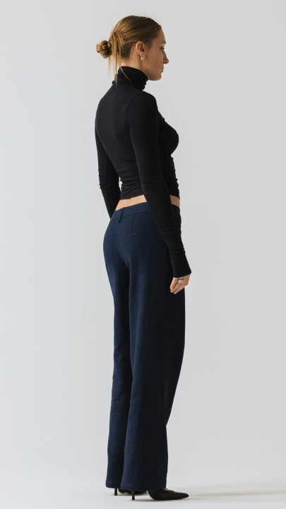 granatowe lniane spodnie damskie