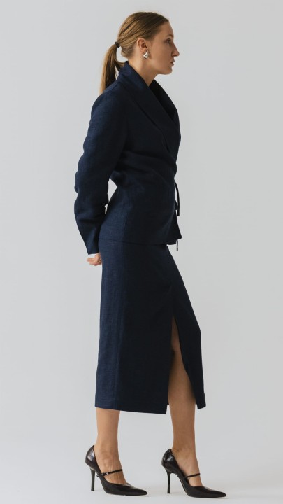 lniana granatowa spodnica