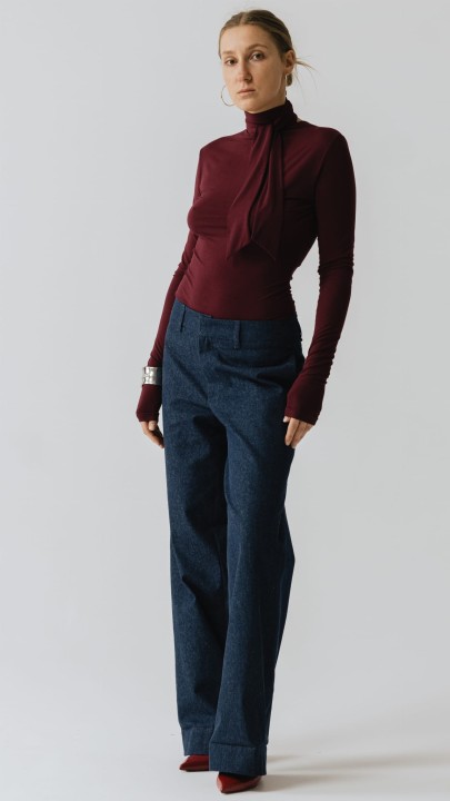 dzianinowa bluzka z dlugim rekawem bordowa