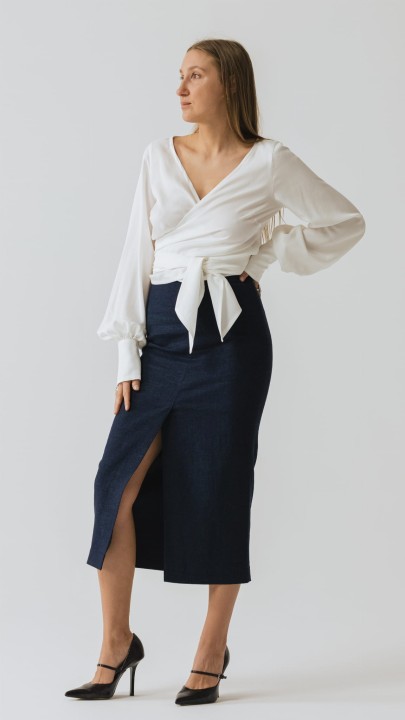 kopertowa koszula ecru z wiazaniem