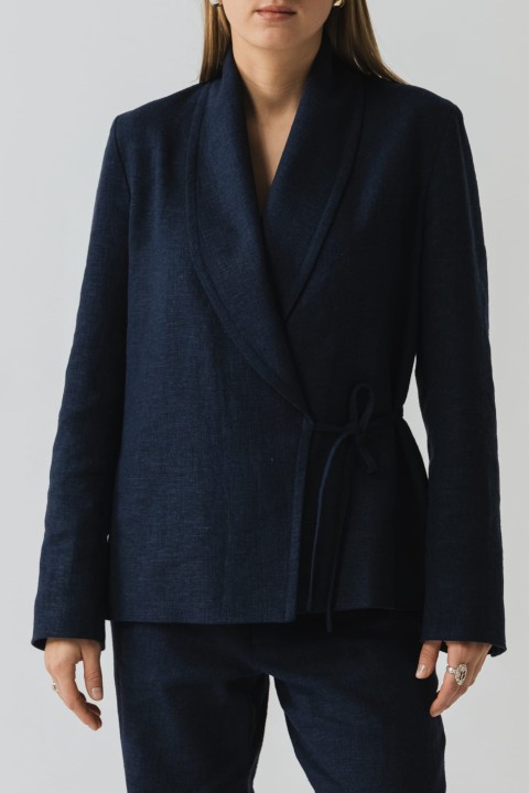 granatowa lniana marynarka damska