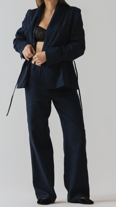 lniana granatowa wiazana marynarka