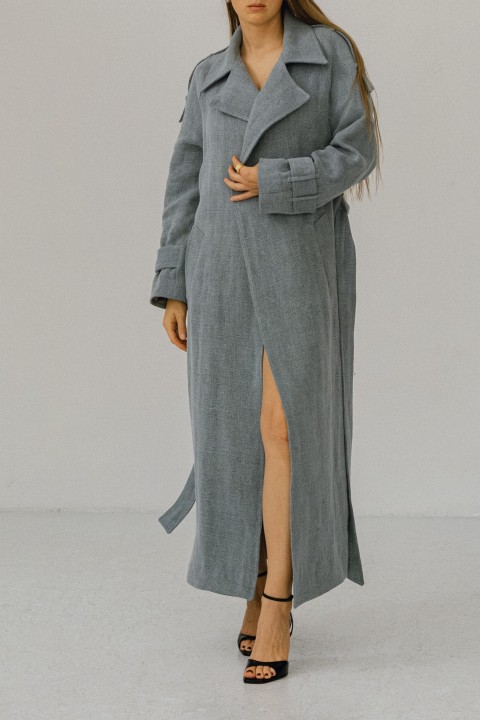 blekitno szary trencz plaszcz