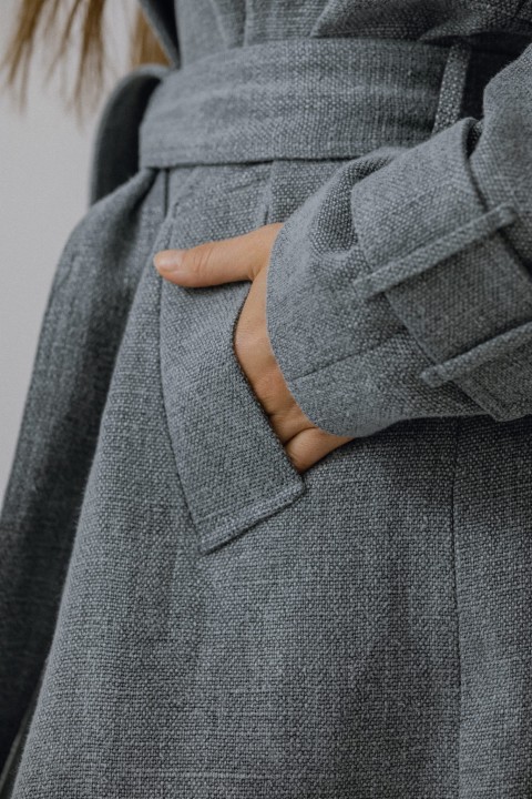 klasyczny trencz plaszcz len acetat