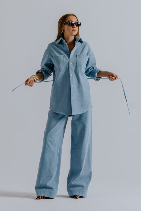 zestaw spodnie i koszula jeansowa