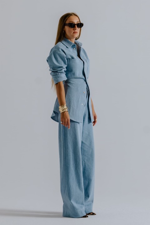 spodnie wide leg i koszula w zestawie