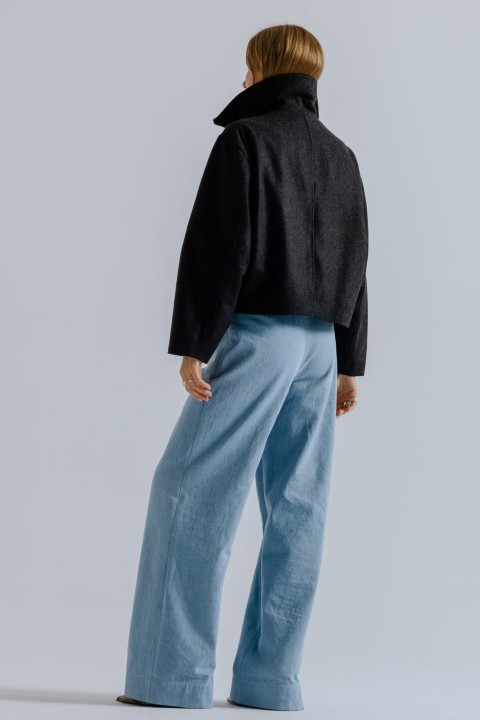 welniana pudelkowa kurtka damska ciemno szara